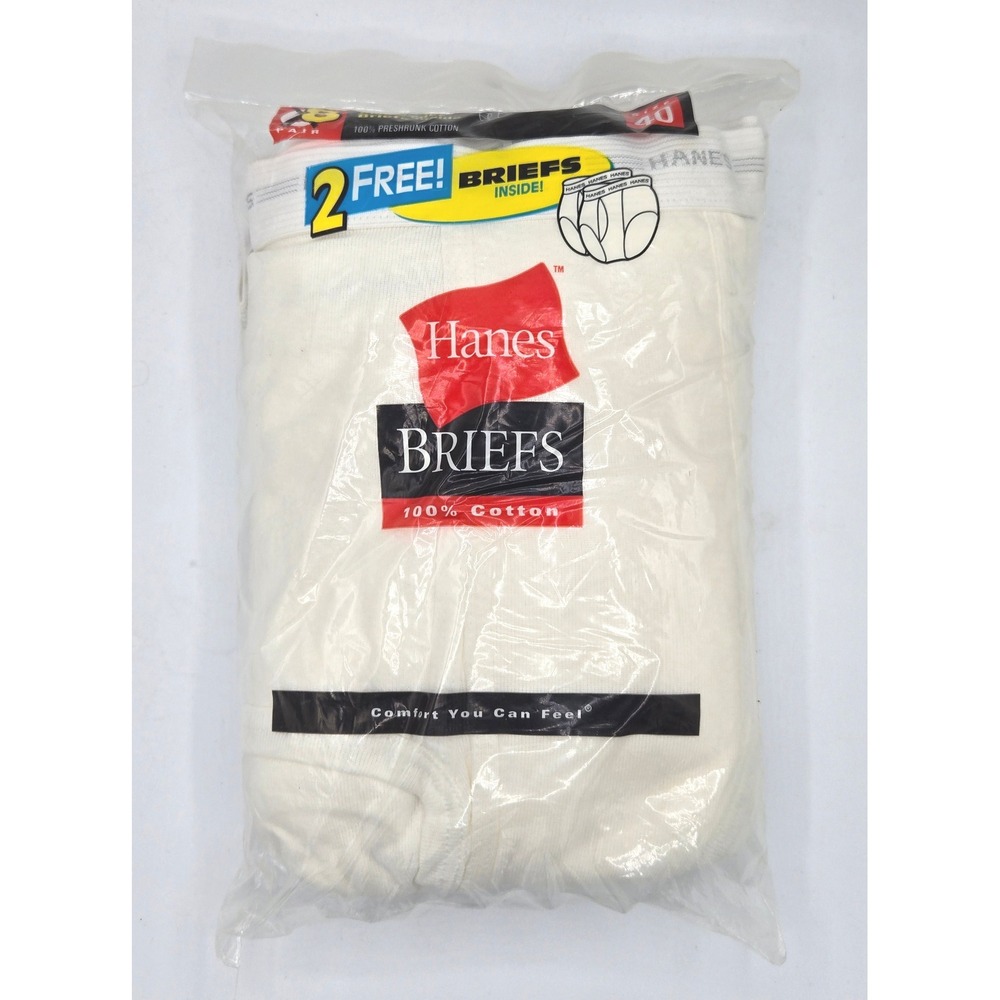 Vintage Hanes 100% Cotton Briefs - 2 FREE‎ Bonus Pack! Size 40